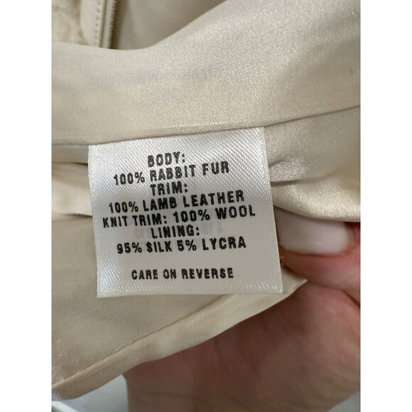 St.John Rabbit  by marie grey Fur Vest Full Zip Silk Lined Lamb Leather Trim - Picture 9 of 12